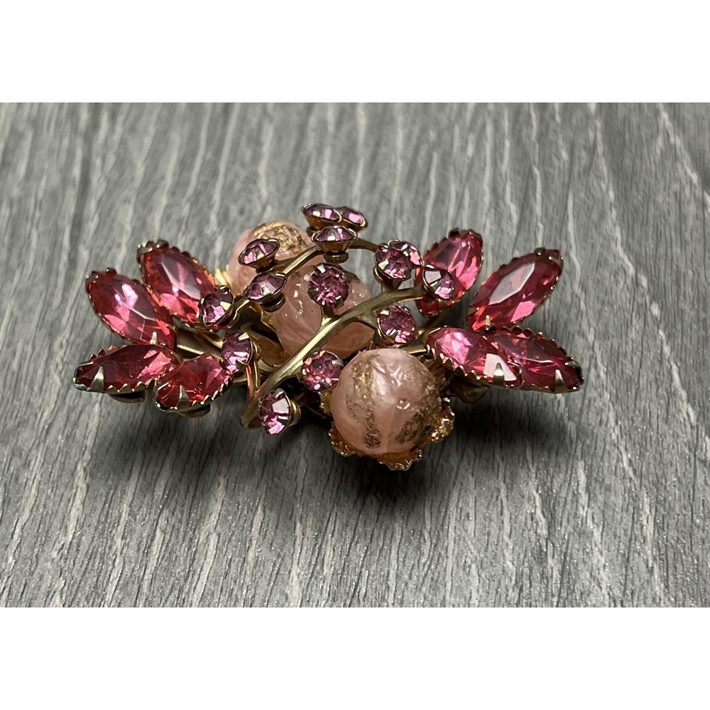 Beau Jewels Pink Rhinestone Glass Bead Brooch Pin Unsigned - Picture 2 of 8